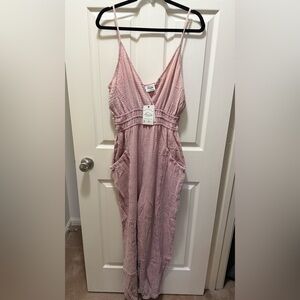 Mineral Washed Cotton Jumpsuit in Mauve
